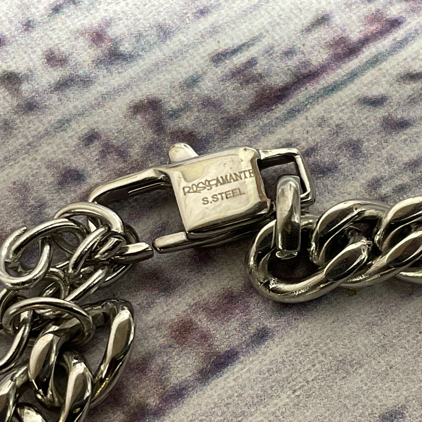 NEW ROSSOAMANTE Silver Tone SS & Rhinestone Curb Chain Bracelet