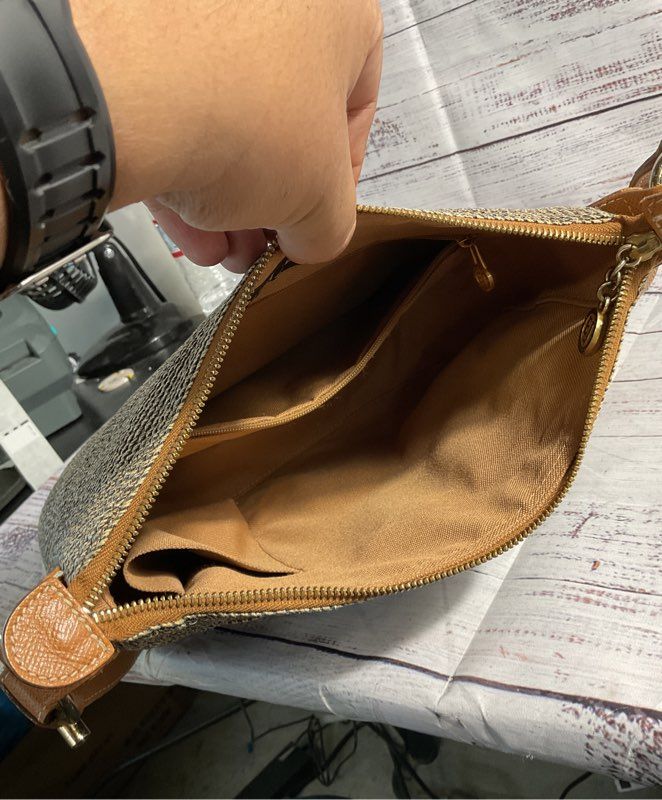 Eric Javits Women's Straw Woven Squishee Leather Strap Crossbody Bag