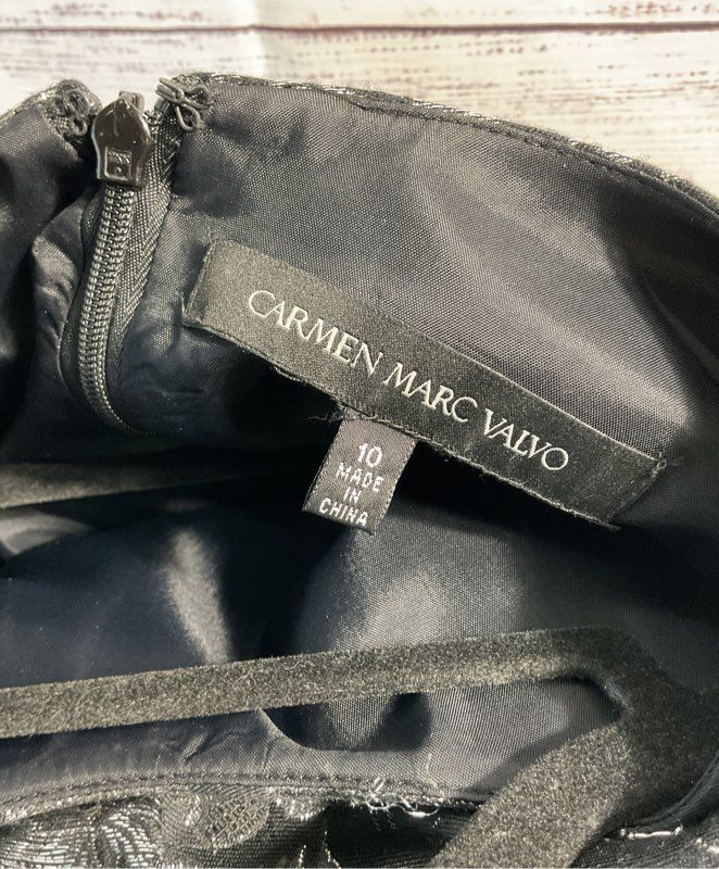 Carmen Marc Valvo Women's Black & Silver Metallic Floral Dress - Size 10