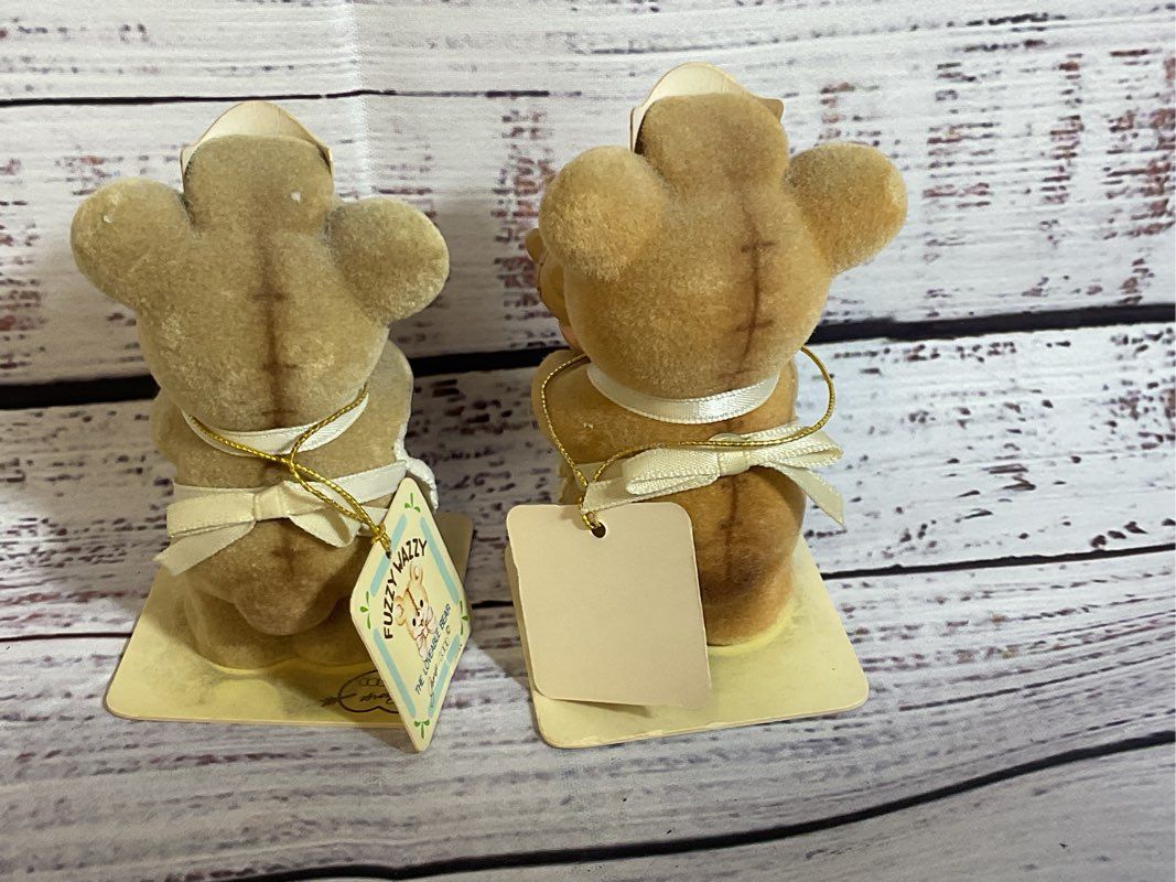 VTG. GEORGE GOOD Fuzzy Wazzy Flocked Nurse Teddy Bears- SET OF 2
