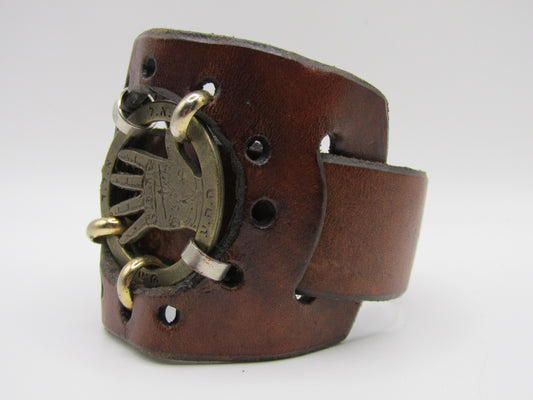 Studio Laor Leather Cuff Bracelet With Hand Hebrew Charm