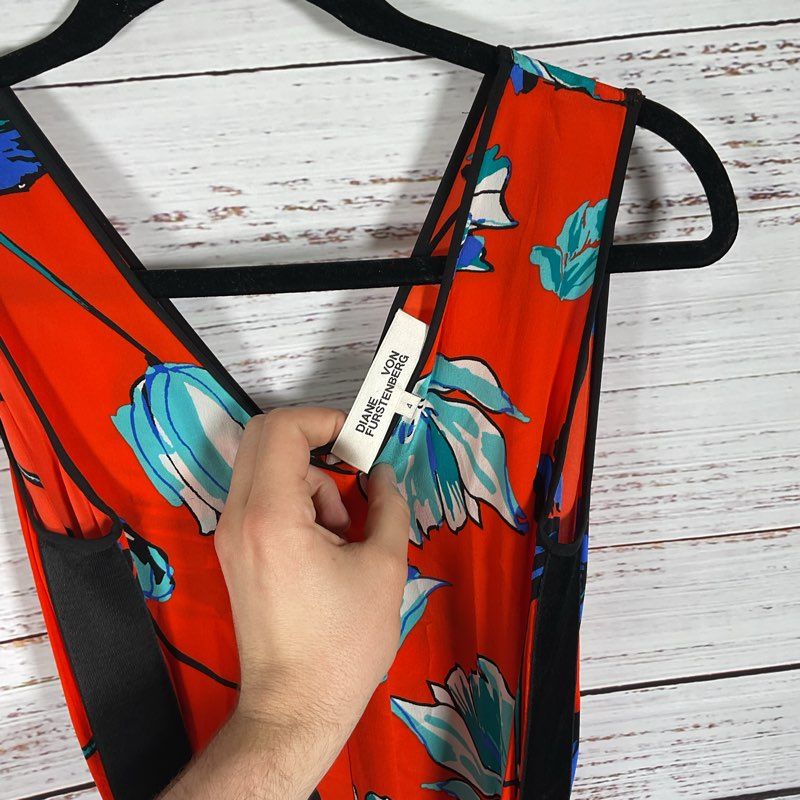 Diane Von Furstenberg Orange Floral Belted Sleeveless Jumpsuit - Size 4