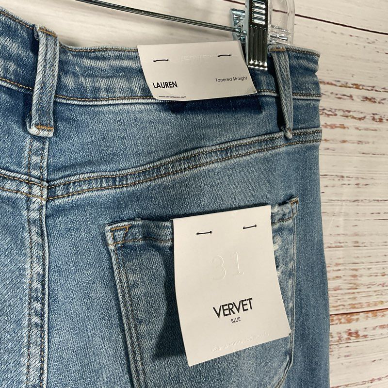 NWT Vervet Blue Lauren Distressed Medium Wash Tapered Straight Leg Jeans Size 31