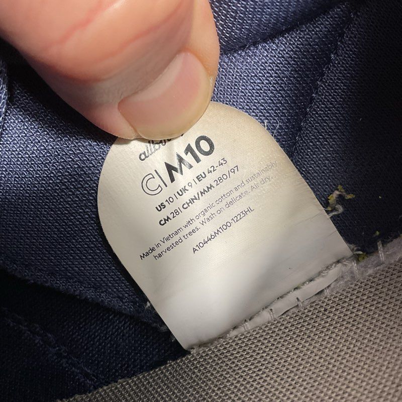 Allbirds 5.51 Navy Blue Canvas Athletic Sneaker Men's 10 US