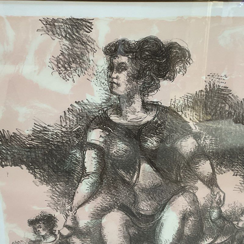 VTG. "Unicyclists" Lithograph Print Signed by Chaim Gross 33/150, Framed