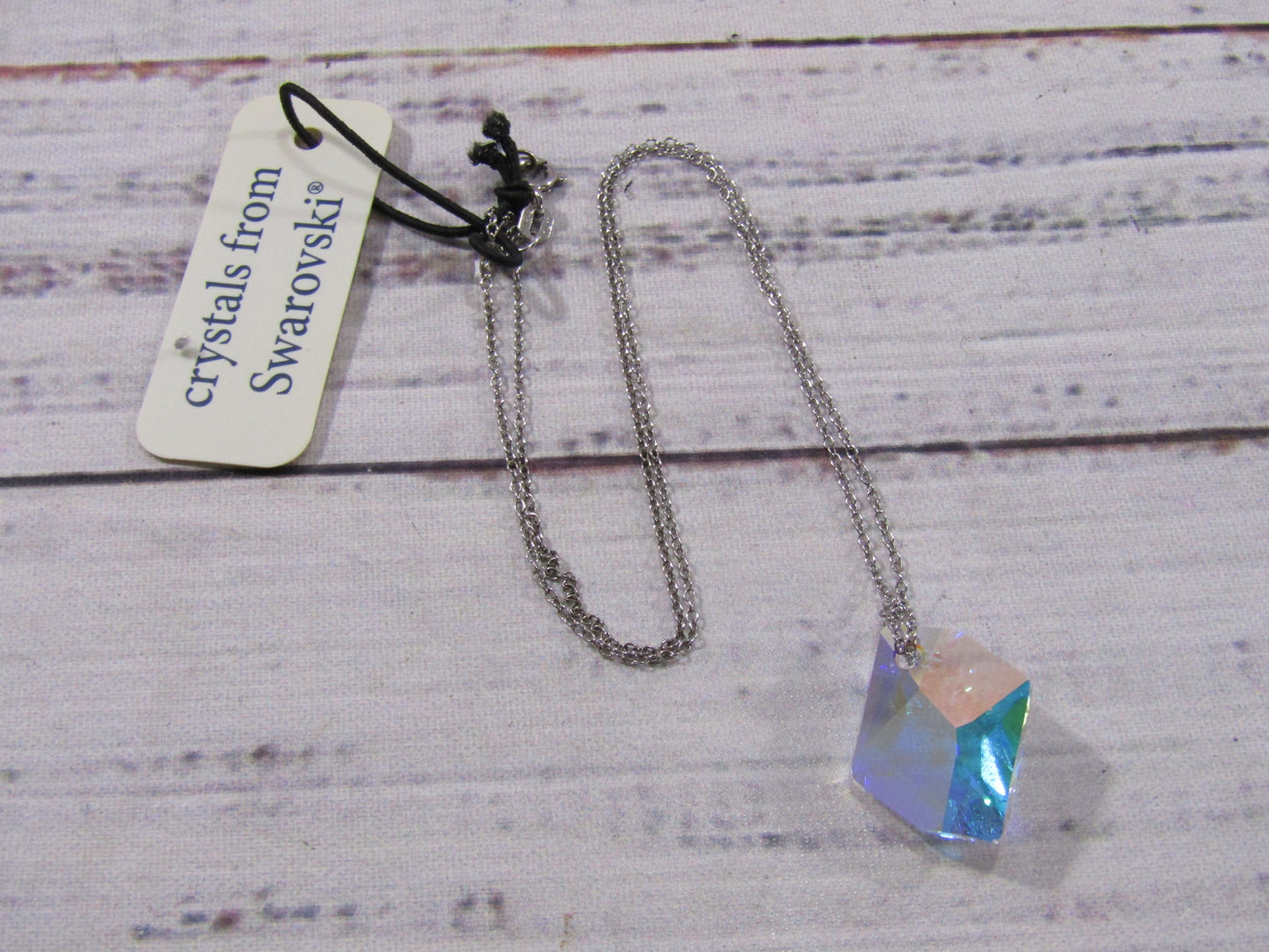 Sterling Silver Rolo Chain Aurora Borealis Crystal Pendant Necklace