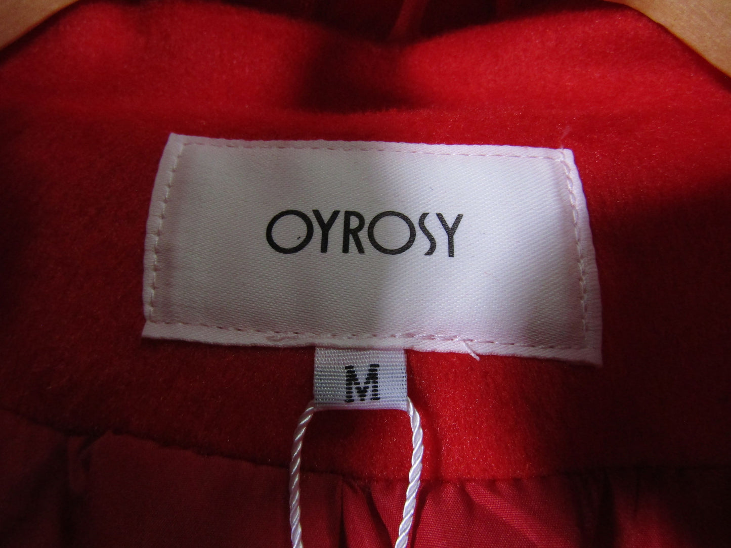 Oyrosy Women's Red Ruffled Stand-up Collar Rose Embroidered Jacket Size M