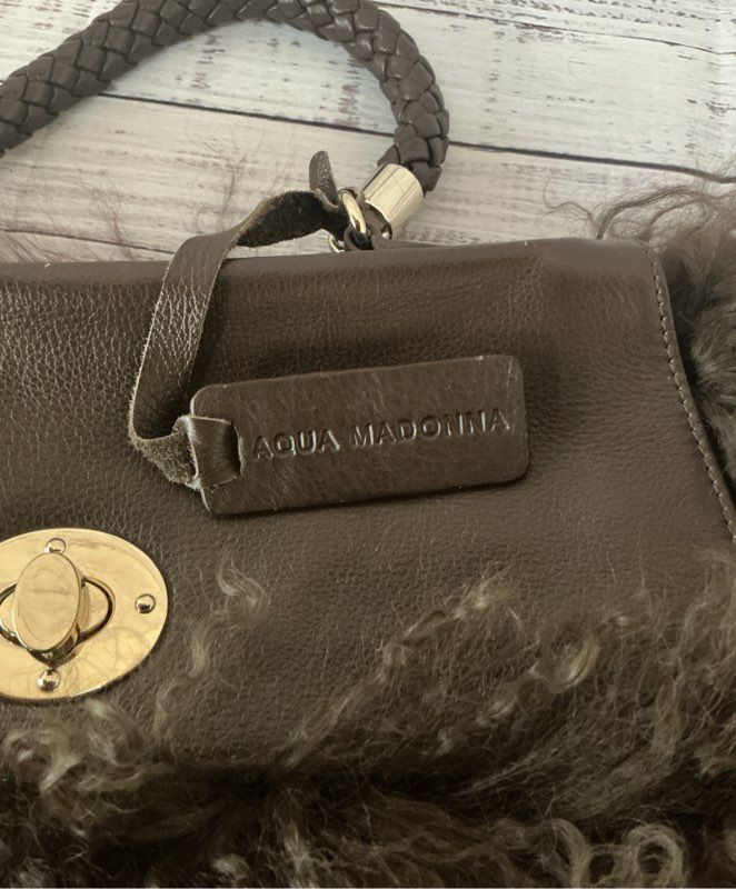 NWT Women's Aqua Madonna Brown Faux Fur and Leather Handbag
