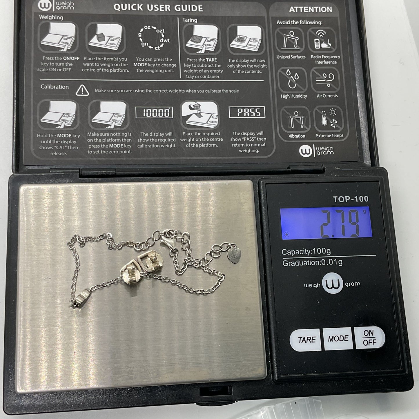 Sterling Silver Heart 8" Bracelet & Stud Earring Set- 2.79g