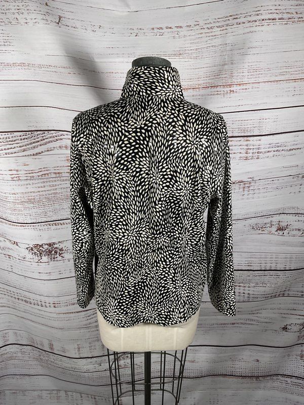 Misook Women's Black & White Floral Print Polyester Blend Full Zip Jacket Sz L