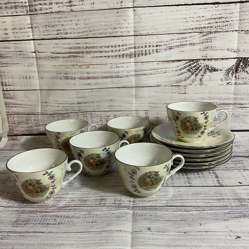 VTG. KAHLA Madonna Iridescent Cups And Saucers- SET OF 6