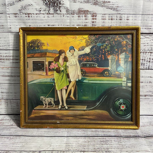 Vintage Art 2 Flappers & A Dog Print by Charles Relyea? Framed