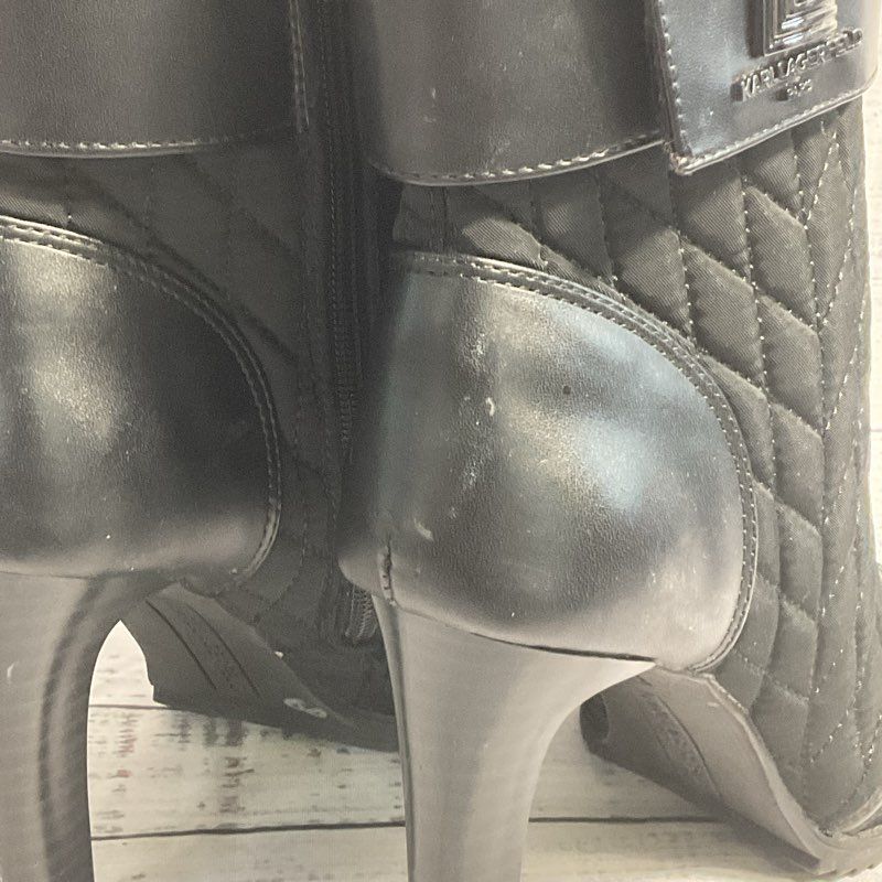 Karl Lagerfeld Britney Quilted Black Ankle Strap Open Toe Pump Boots Women's 7.5