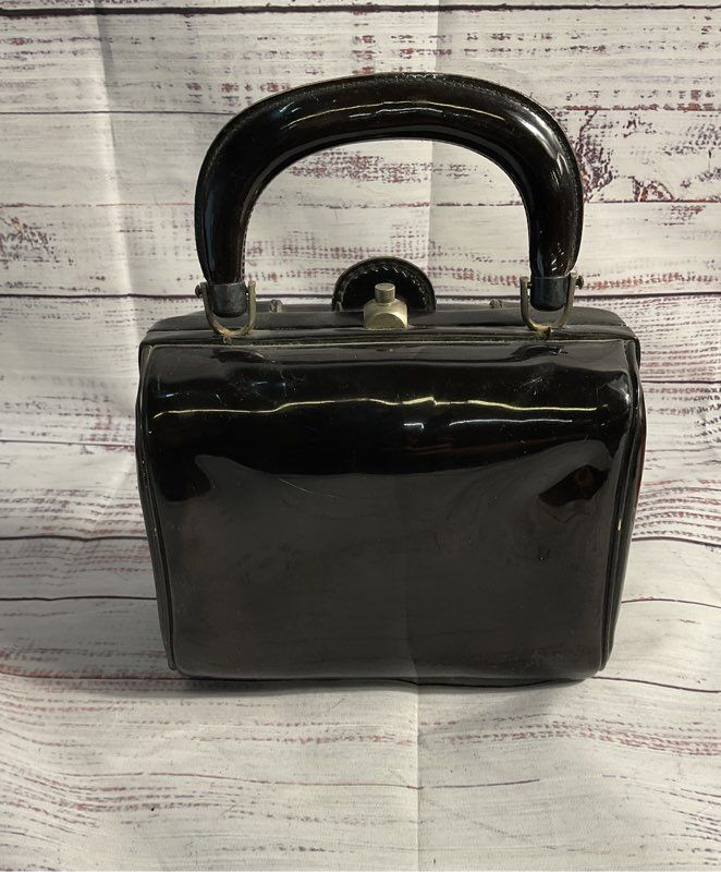 Vintage Ronay Women's Patent Leather Black & Brown Mini Purse