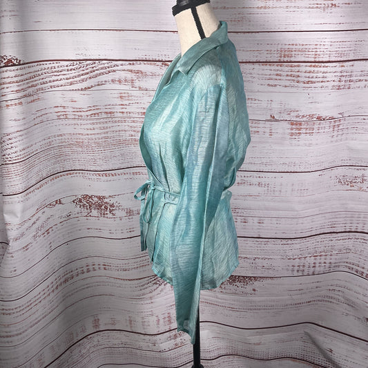 Lafayette 148 New York Turquoise Silk Blend Wrap Style Blouse - Size 10