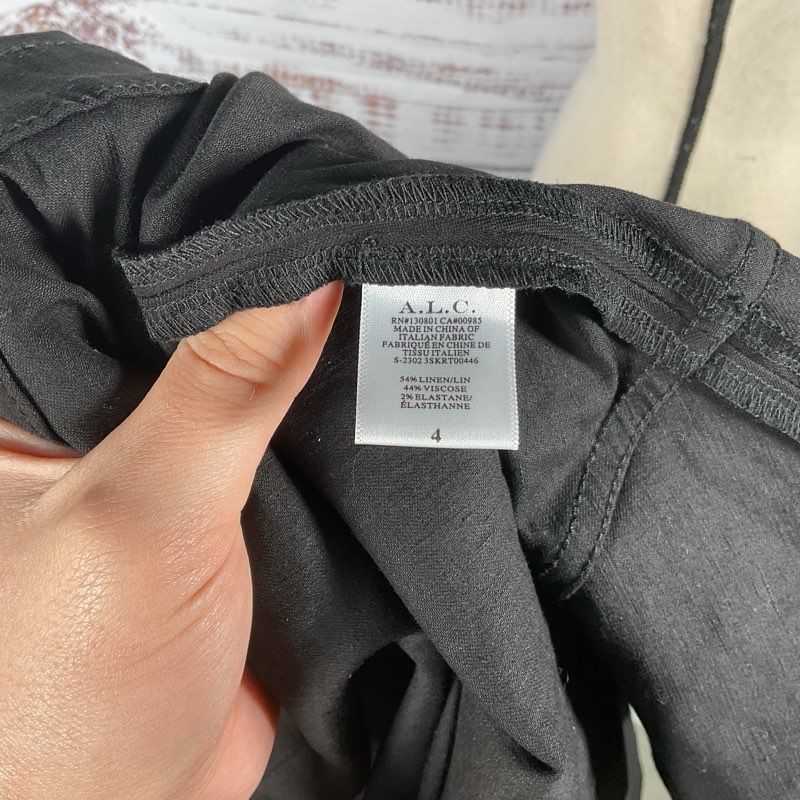 A.L.C. Mackenzie Black Linen Blend Belted Asymmetrical Wrap Skirt - Size 4