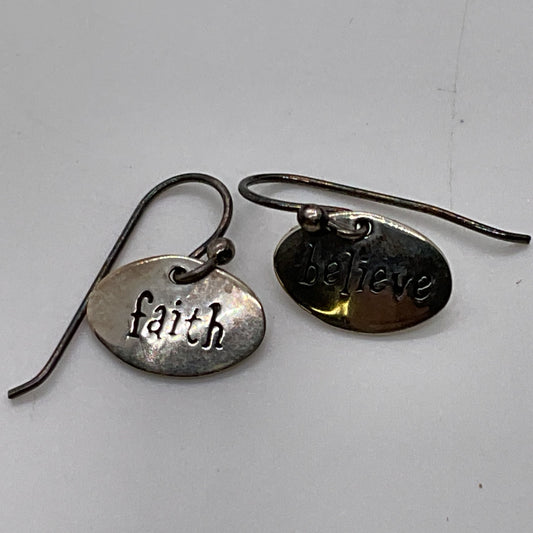 FAR FETCHED Sterling Silver "Believe" "Faith" Dangle Earrings- 1.59g