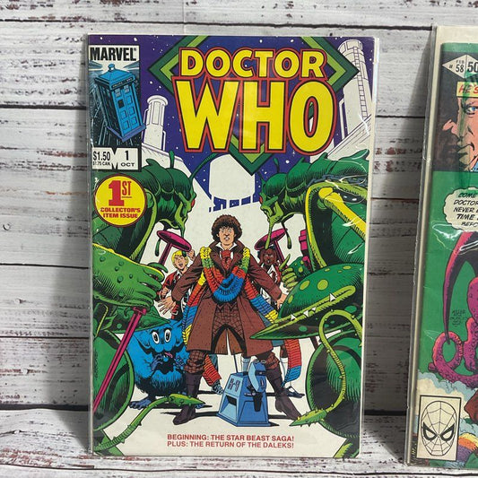 Lot Of 3 Vintage 80s Doctor Who Marvel Sci Fi Comics 1 58 60 Ungraded