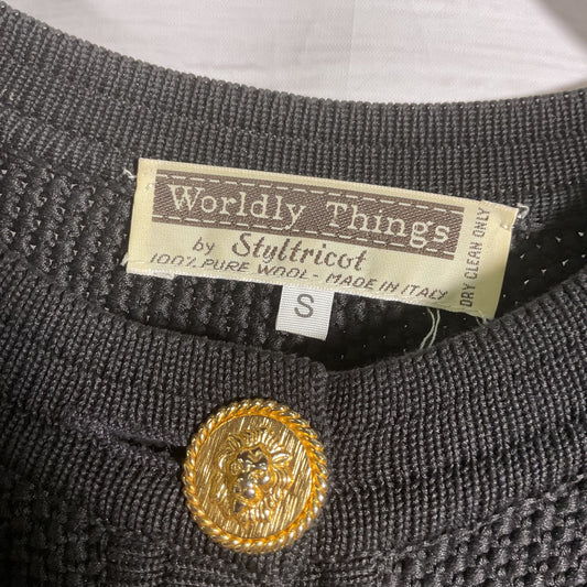 Worldly Things By Styltricot Black Knit Gold Tone Button Sweater Cardigan Size S