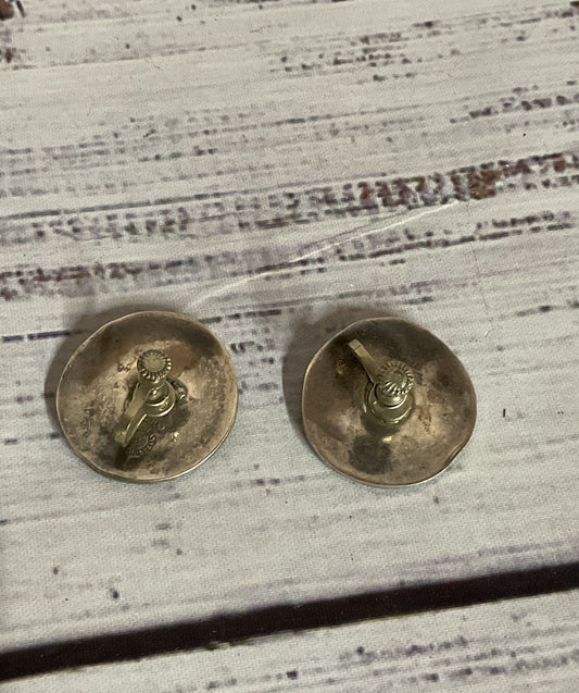 Mexico Sterling Silver Vintage Screw Back Abalone Earrings