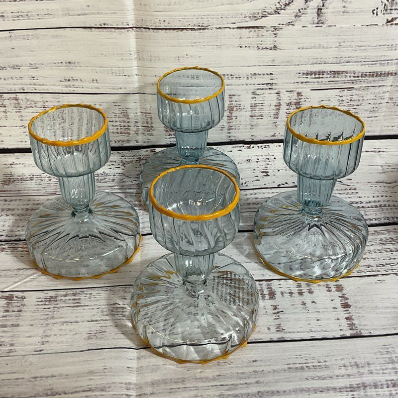 Set of 4 THE LAST LINE The Short Candlestick Kumquat Candy / Glass Candle Holder