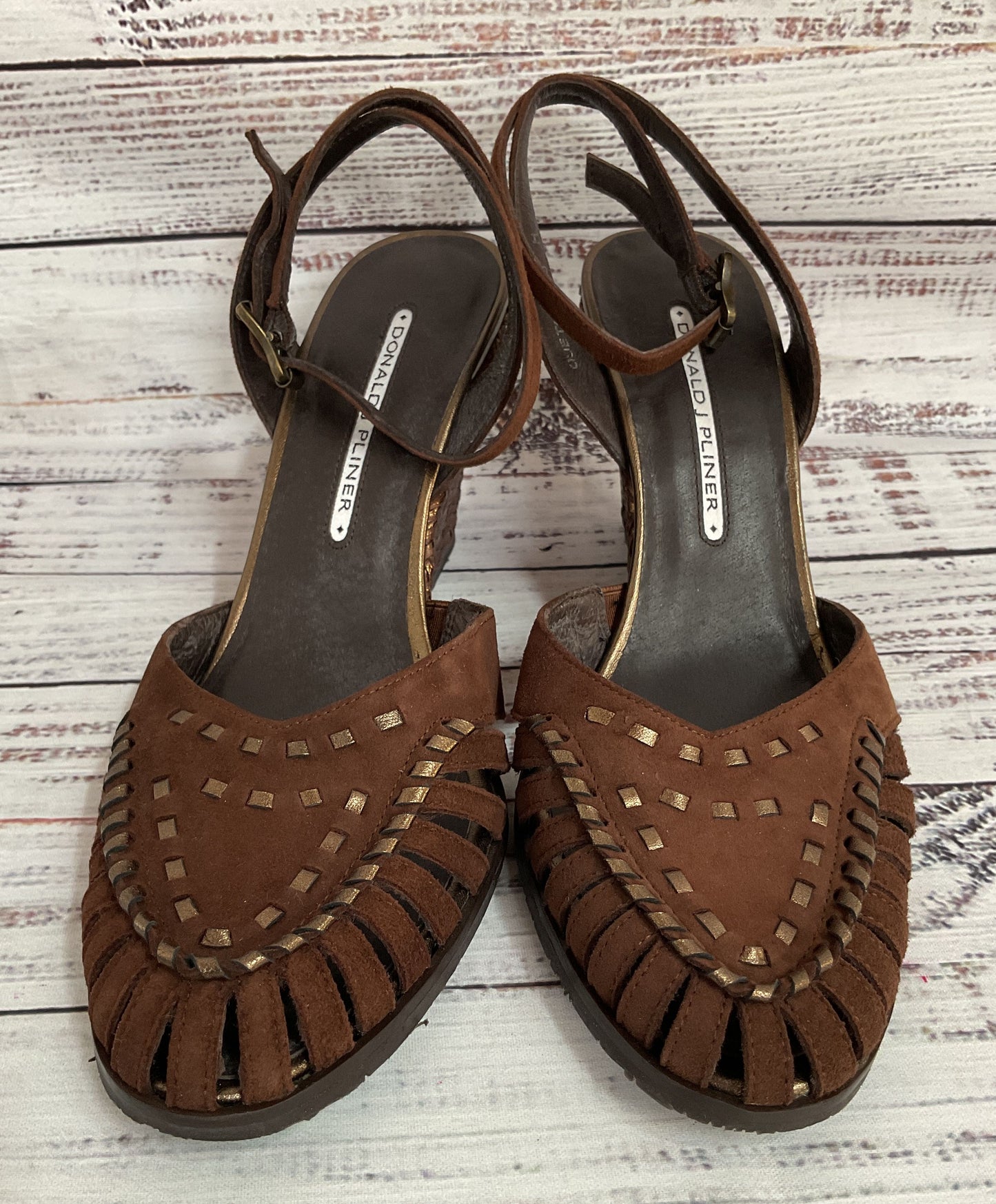 Donald J. Pliner Quetas Women's Brown Suede Wedge Sandals Size 8 Made in Spain