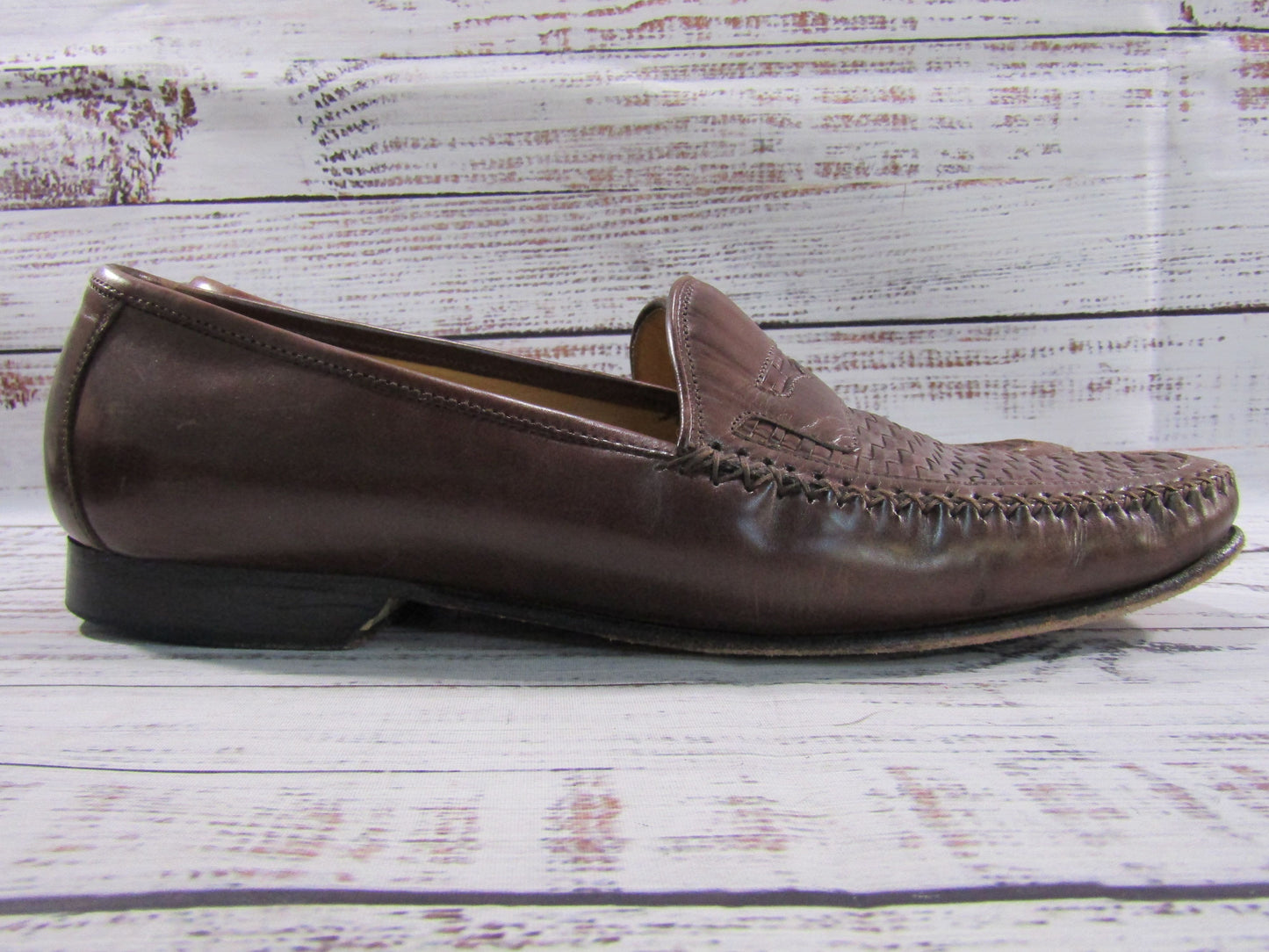Johnston & Murphy Men's Brown Leather Woven Loafers Size 10.5