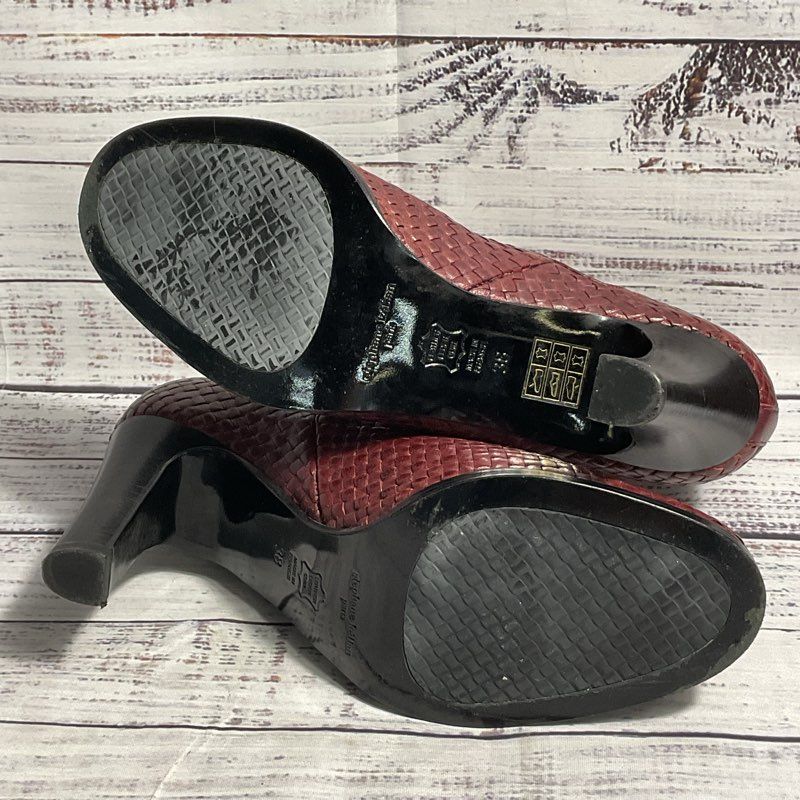 Stephane Kelian Burgundy Woven Leather Pump Heel Ankle Boot Women's 7.5 US/38 EU