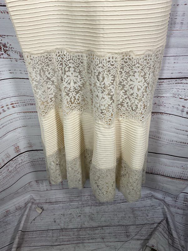 Tadashi Shoji Pintuck Jersey Boatneck Gown Size PXL Petite Cream Dress NWT $428