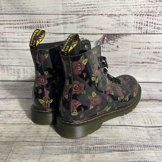 Dr Martens Black 1460 Pascal Youth Patent Leather Floral Combat Boot Kid's 5