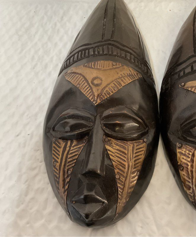 Pair Of Vintage Handcrafted In Ghana African Masks