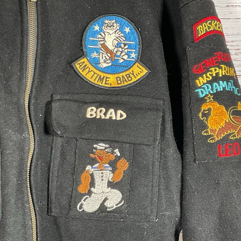VTG. Military Navy Cruise Deployment Patches Letterman Jacket- SEE MEASUREMENTS