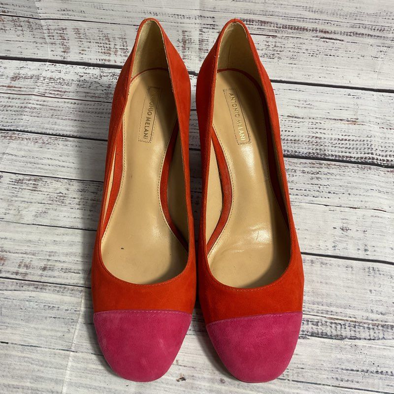 Antonio Melani Belitsa Red & Pink Suede Round Toe Pump Heel Women's Size 9
