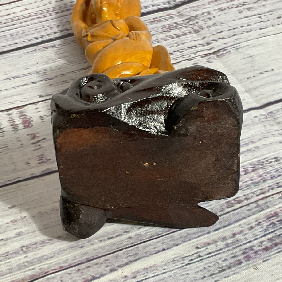 VTG./ANTIQUE Carved Boxwood Chinese Woman with Lily Pad- 7.25"