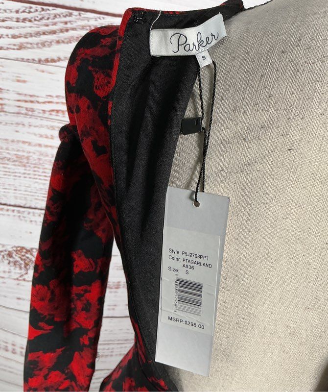 NWT Women's Parker Red and Black Cold Shoulder Dress Size S Retail $298