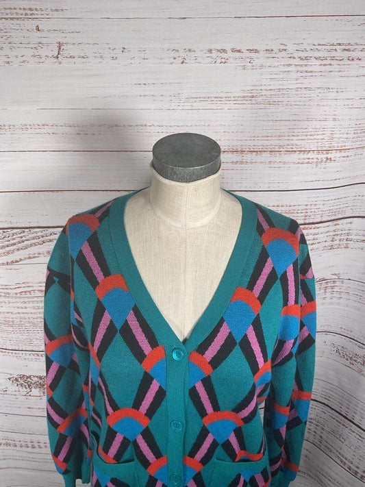 Vintage Replica Los Angeles Women's Multicolor Cardigan Teal Sweater