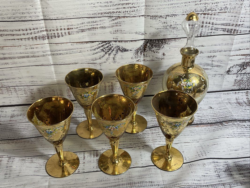 VTG. SET 6 Murano Cordial Wine Glasses & Decanter