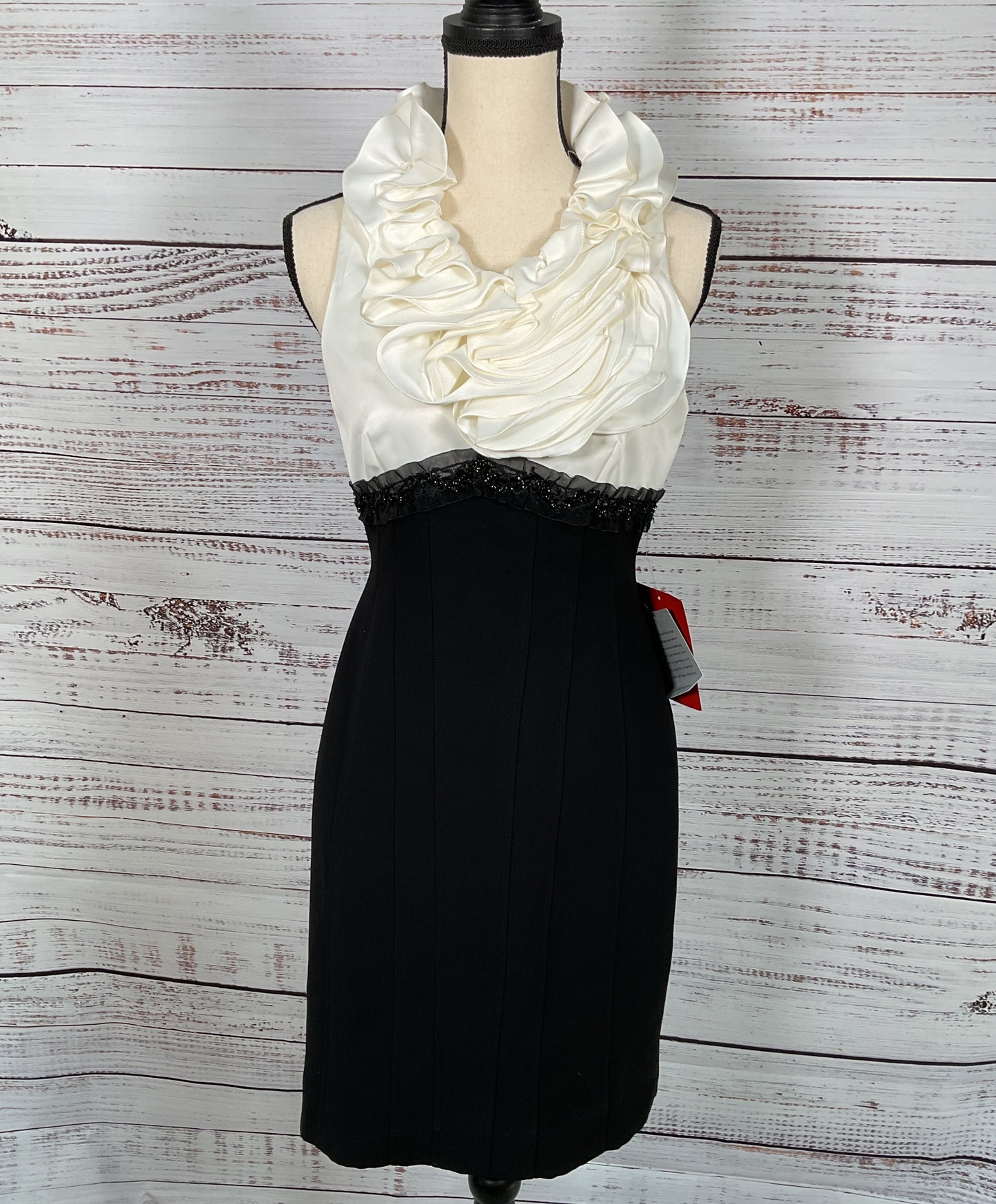 JS Collection Ruffle Collar Sheath Cocktail Dress White Black 4P