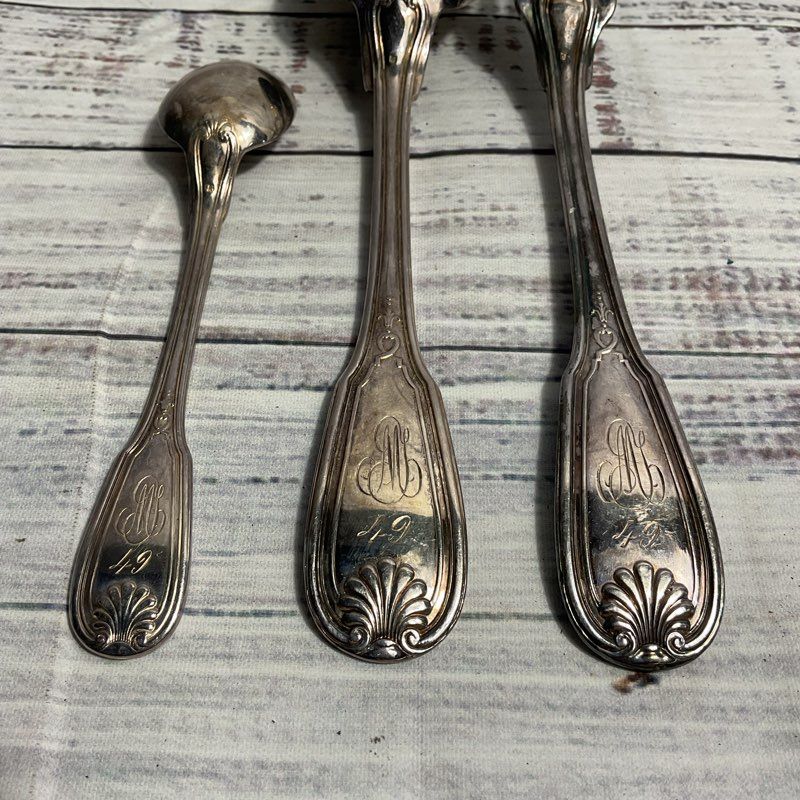 VTG. Ercuis Maintenon Shell Coquille Silver Plate Flatware 3 Pc. Serving Set