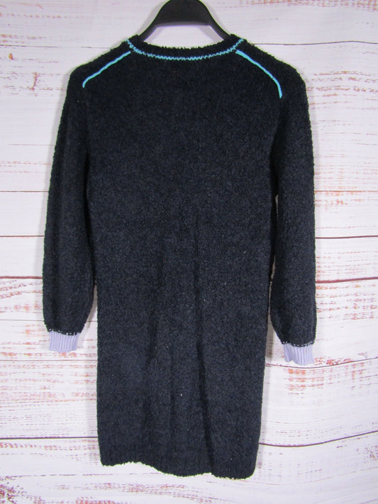 Marni Girl's Blue Wool Blend Logo Embroidered Long Sleeve Dress Size 8Y
