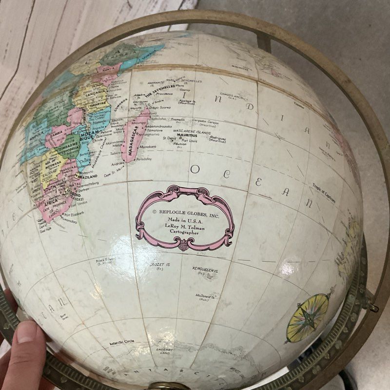 VTG Replogle World Classics 12" Globe In 28" Brass Stand Paul McCobb MCM