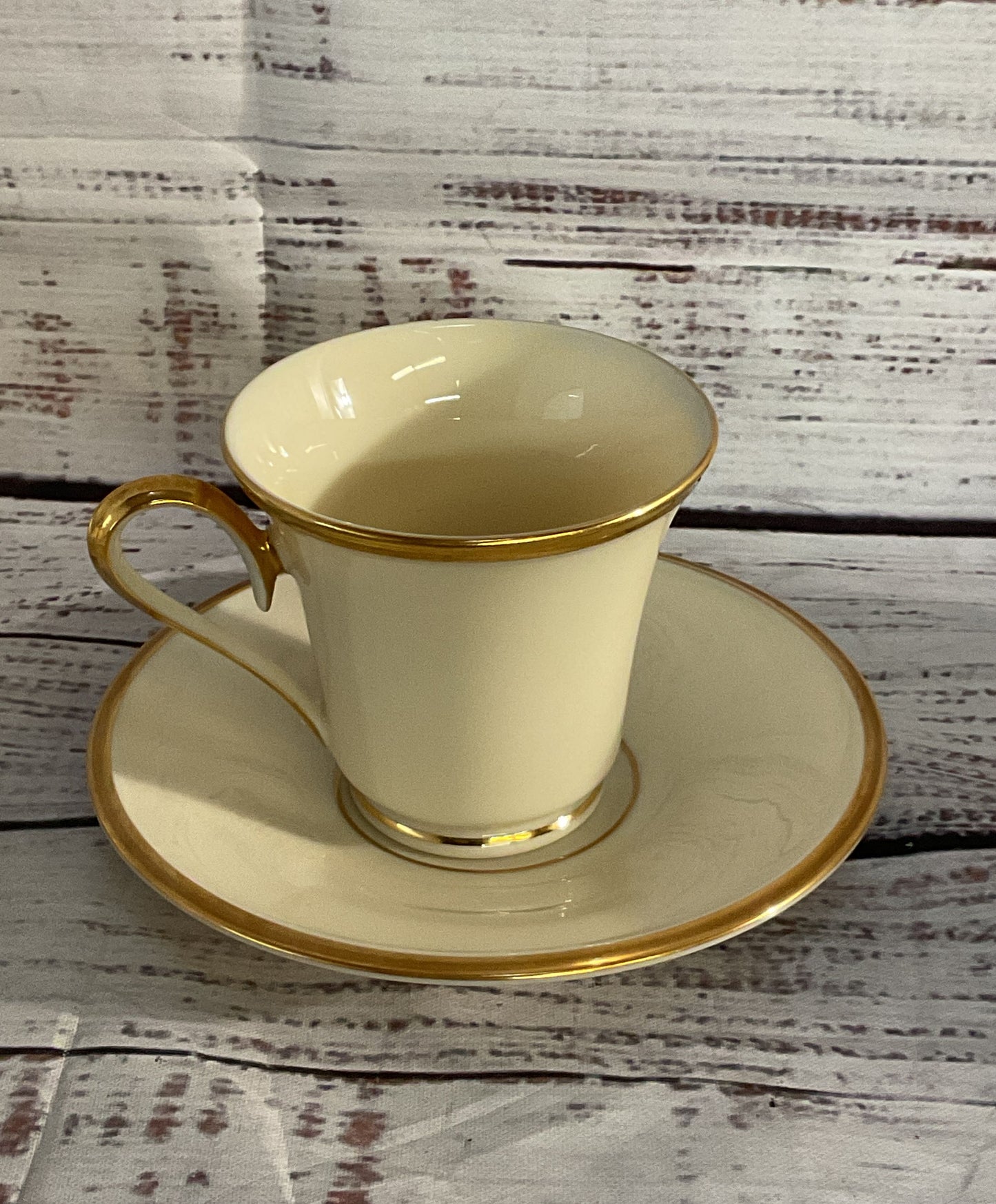 Lenox Bone China Mansfield Eternal Espresso Cups Cream Gold