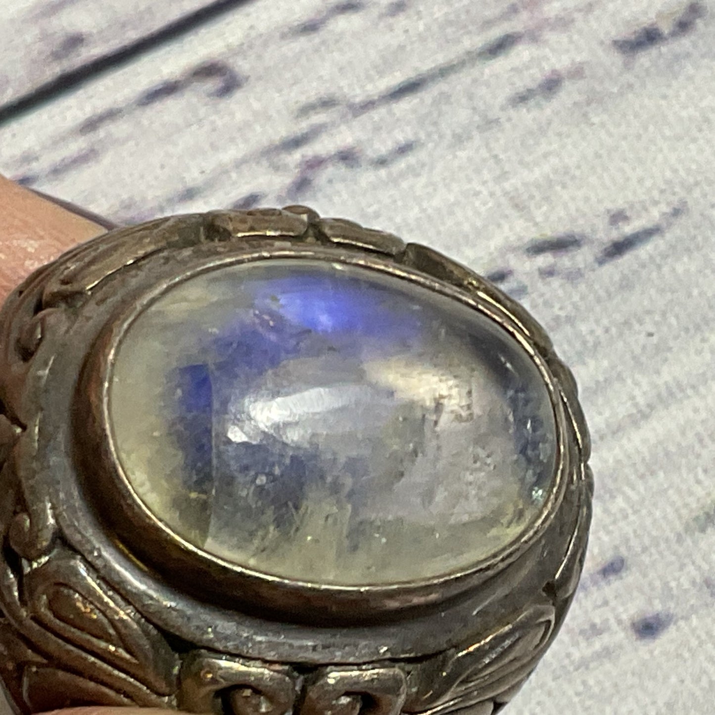 VTG./ANTIQUE Sterling Silver & Cabochon Moonstone 1" Wide SZ 5.75 Ring- 15.86g