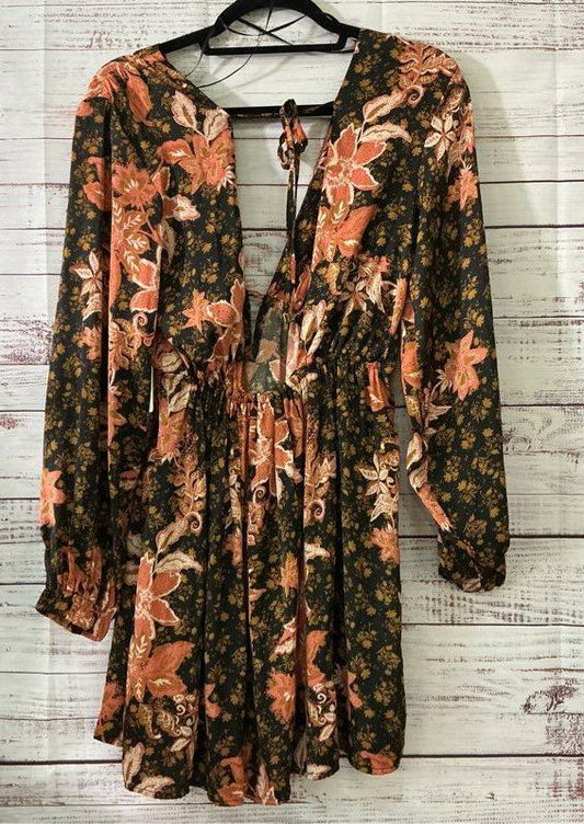 NWT Free People Black Orange Print Mini Dress w/open back Size XS Retail $128