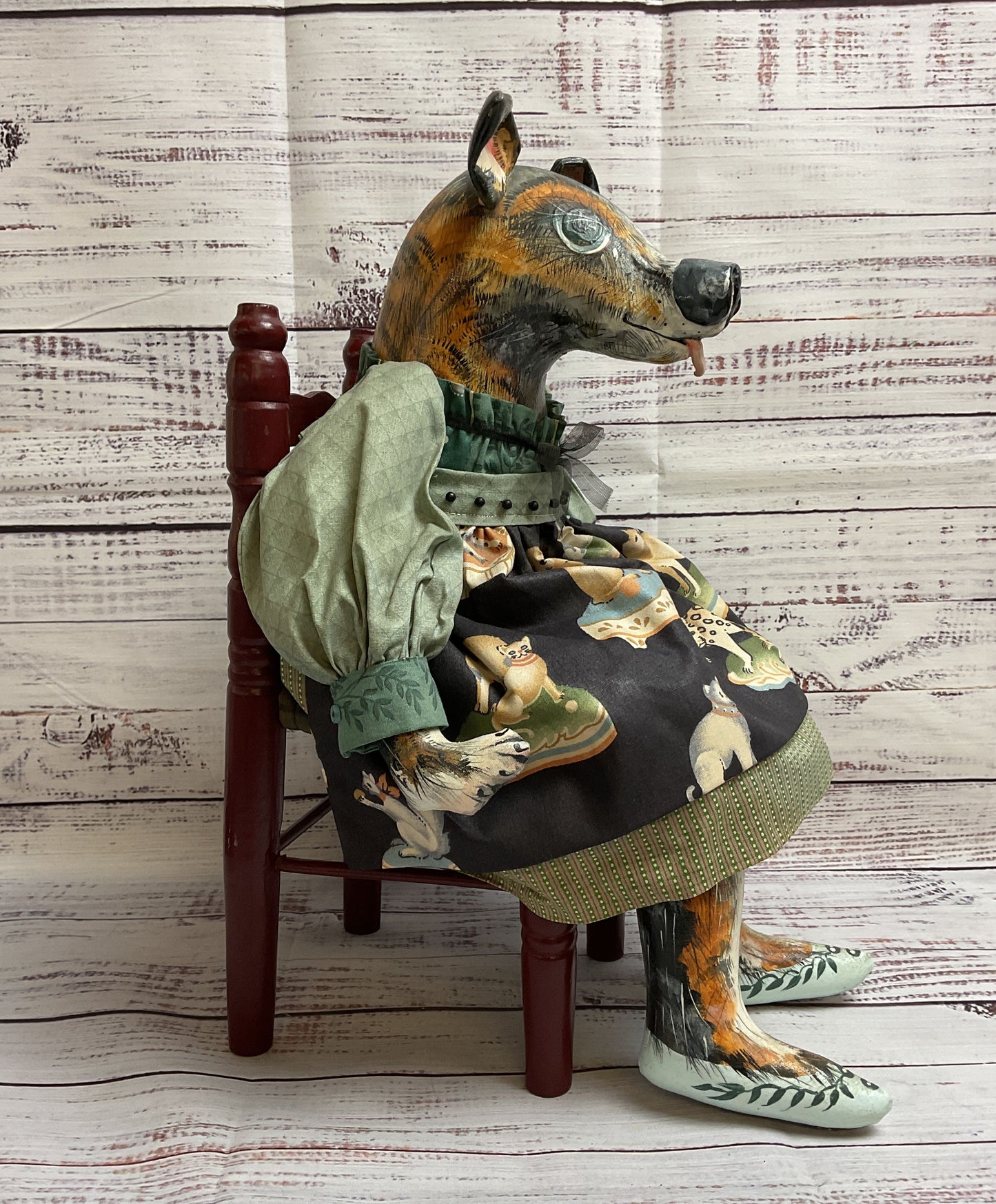 Vintage Hand Made Anthropomorphic Dog Doll W/ Chair Accessory