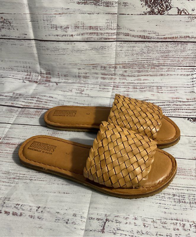 Mohinders Handmade Shoes Brown Leather Slip-On Sandals Unisex Size 7