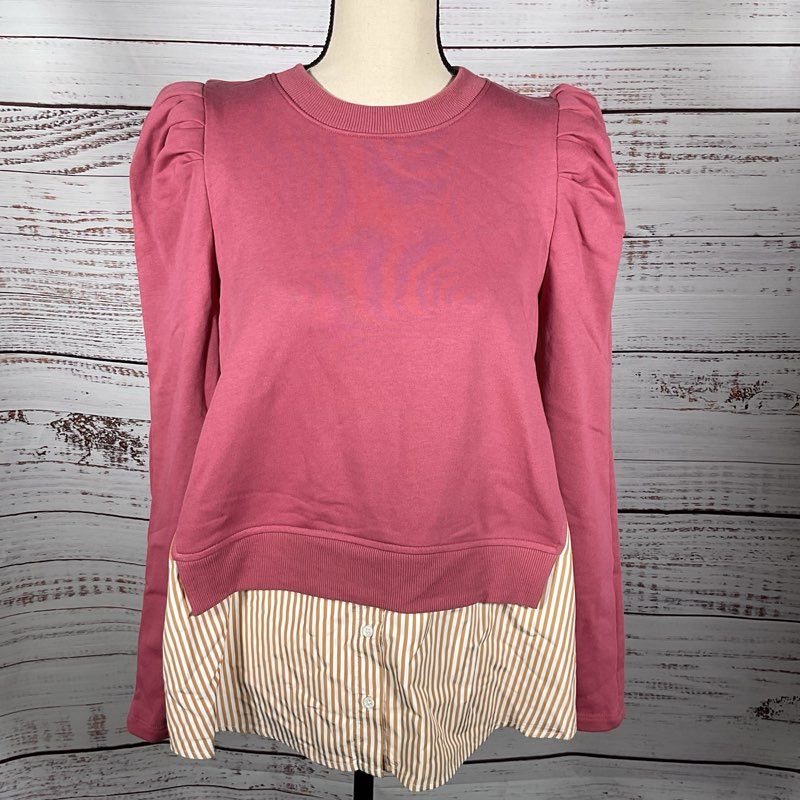 NWT MAEVE Anthropologie Women's Pink Puffy Sleeves Shirt Sweater- SZ M Petite