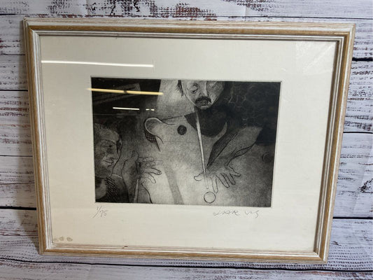 VTG. Signed ROLAND JARVIS "Snooker" Drypoint on Steel Etching Print