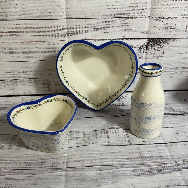 VTG JO-CHER Collectables 2 Heart Serving Bowls & Small Pitcher 7.5", 5.5", 6.25"