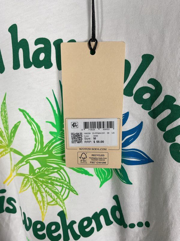 NWT Scotch & Soda White "Sorry, I Have Plants This Weekend" Logo T-Shirt Size M